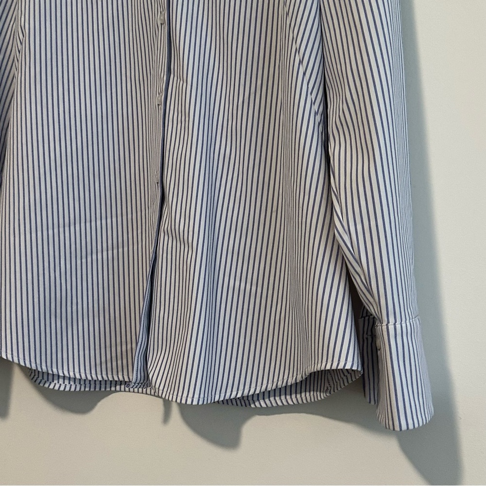 Ministry of Supply Women's White and Blue Striped Button-Down Shirt - Picture 12 of 12